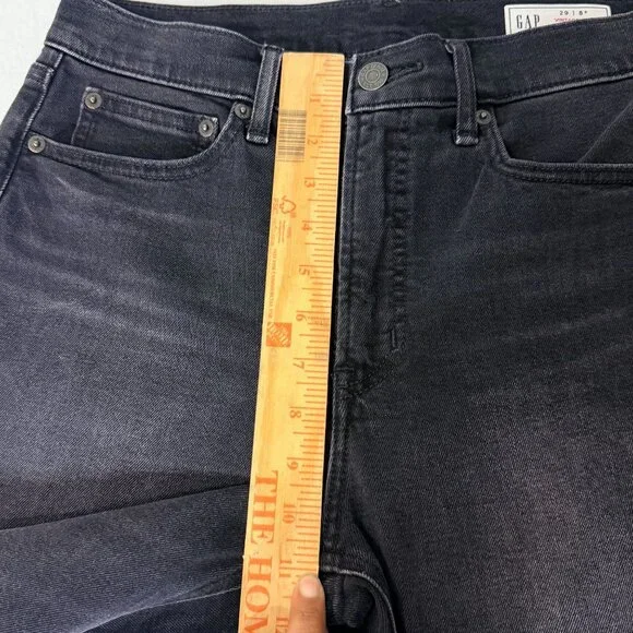 Gap Vintage Slim High Rise Black Denim Jeans Frayed Hem Womens Size 29 Petite - Picture 8 of 13